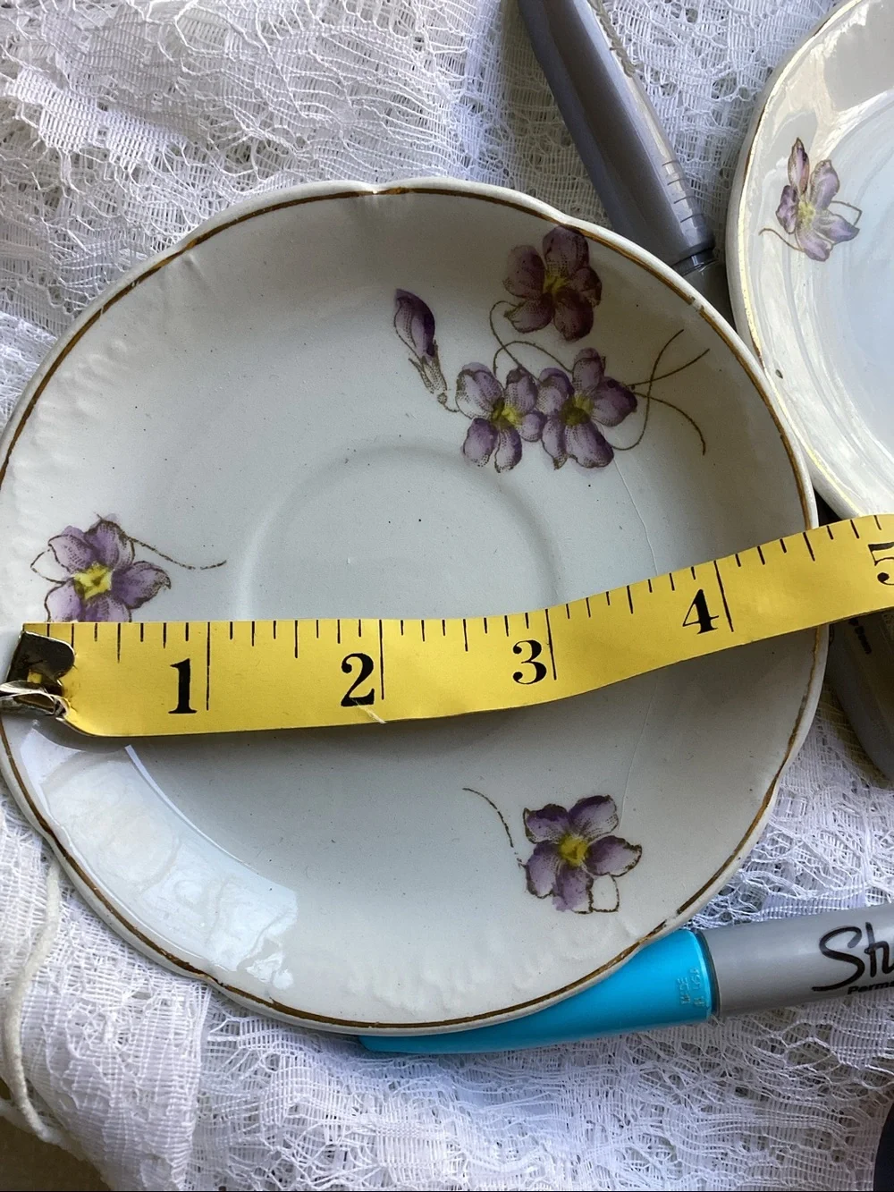 3 ESPRESSO Saucers w/ DELICATE VIOLETS 2 Petite Plates VINTAGE GERMANY VNPLVC